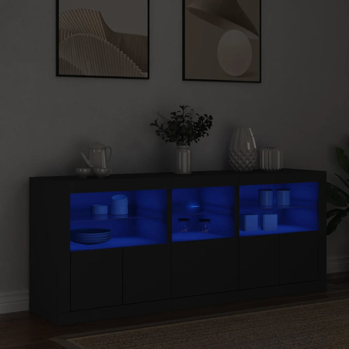 skænk med LED-lys 162x37x67 cm sort