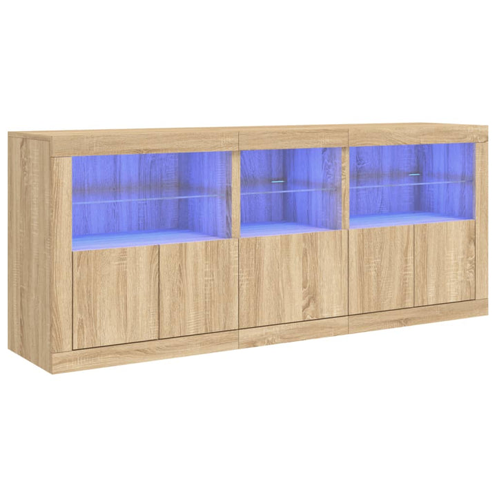 skænk med LED-lys 162x37x67 cm sonoma-eg