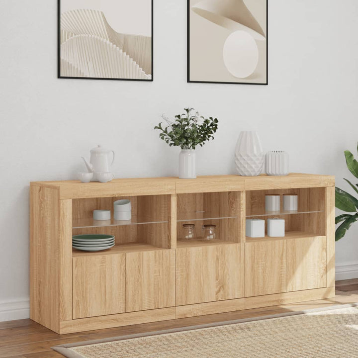 skænk med LED-lys 162x37x67 cm sonoma-eg