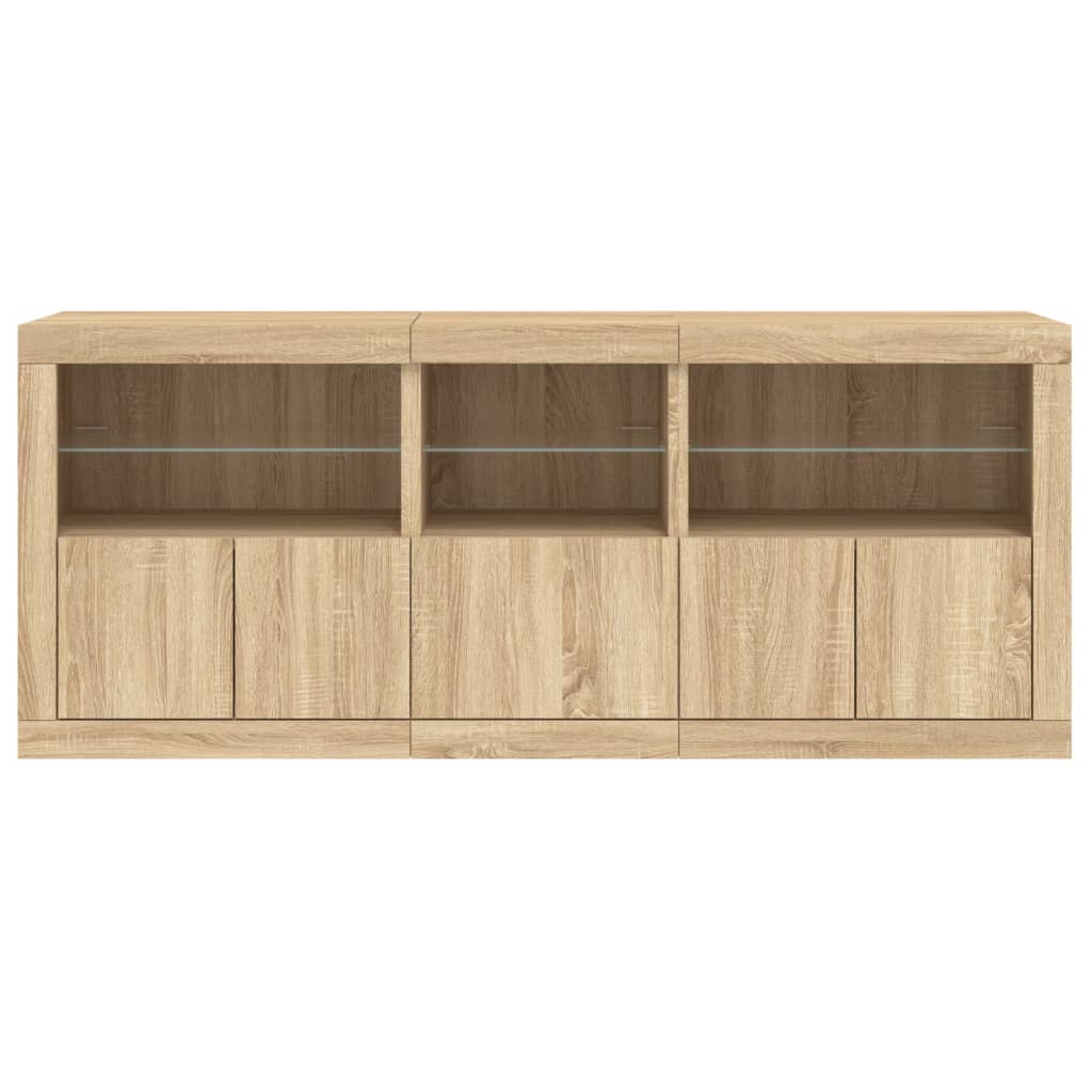skænk med LED-lys 162x37x67 cm sonoma-eg