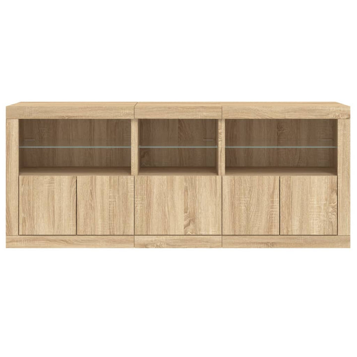 skænk med LED-lys 162x37x67 cm sonoma-eg