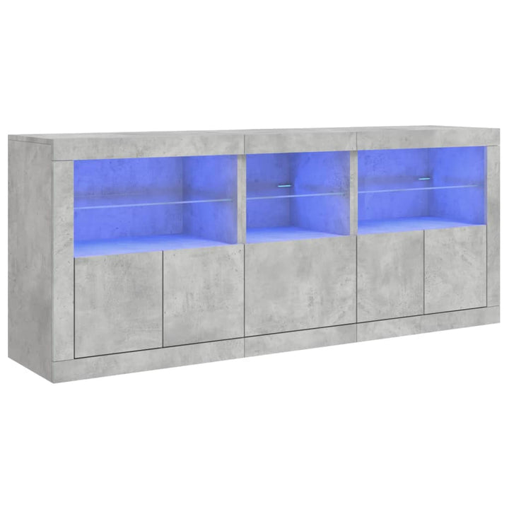 skænk med LED-lys 162x37x67 cm betongrå