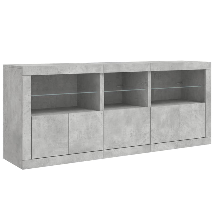 skænk med LED-lys 162x37x67 cm betongrå