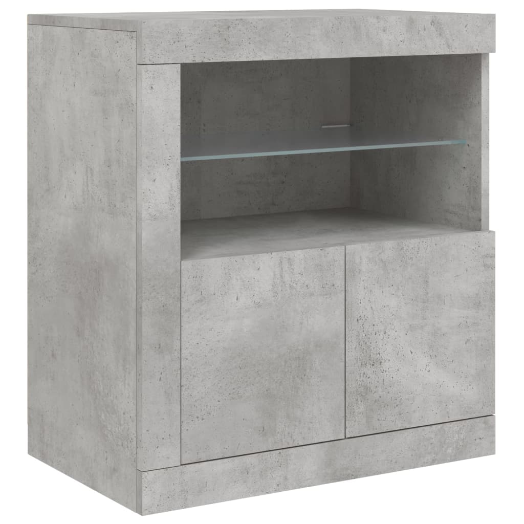 skænk med LED-lys 162x37x67 cm betongrå
