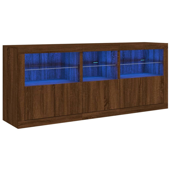 skænk med LED-lys 162x37x67 cm brun egetræsfarve