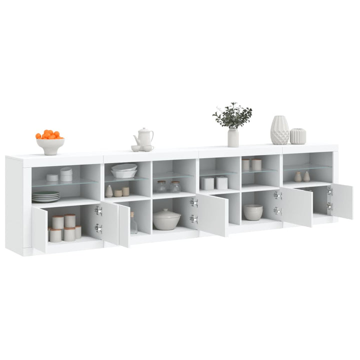 skænk med LED-lys 283x37x67 cm hvid