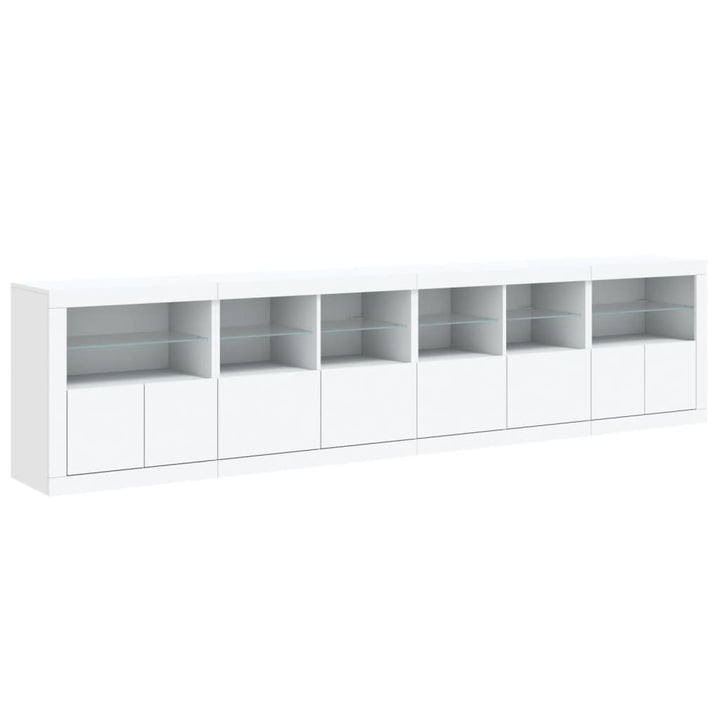 skænk med LED-lys 283x37x67 cm hvid