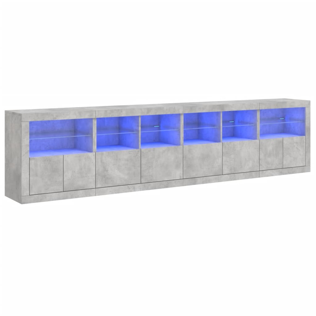skænk med LED-lys 283x37x67 cm betongrå