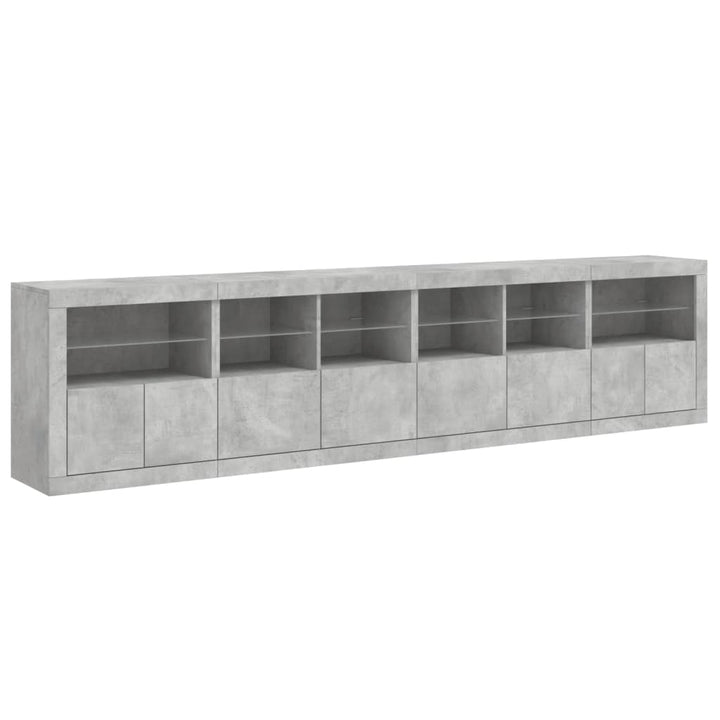 skænk med LED-lys 283x37x67 cm betongrå