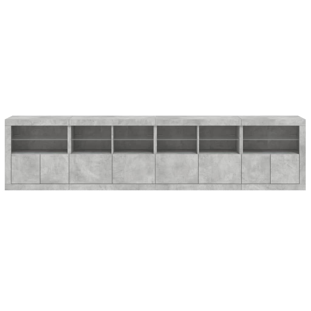 skænk med LED-lys 283x37x67 cm betongrå