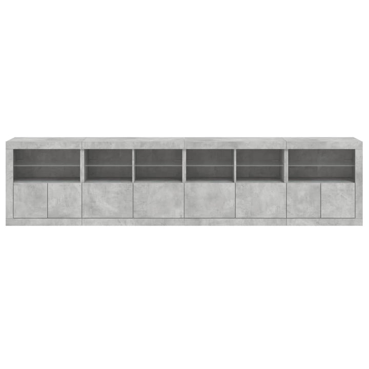 skænk med LED-lys 283x37x67 cm betongrå