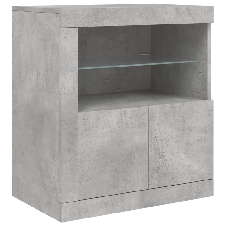 skænk med LED-lys 283x37x67 cm betongrå