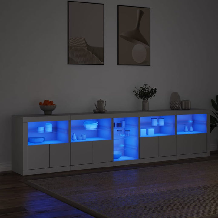 skænk med LED-lys 283x37x67 cm hvid