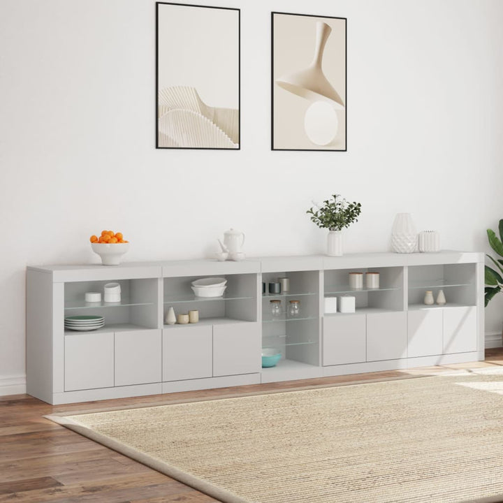 skænk med LED-lys 283x37x67 cm hvid