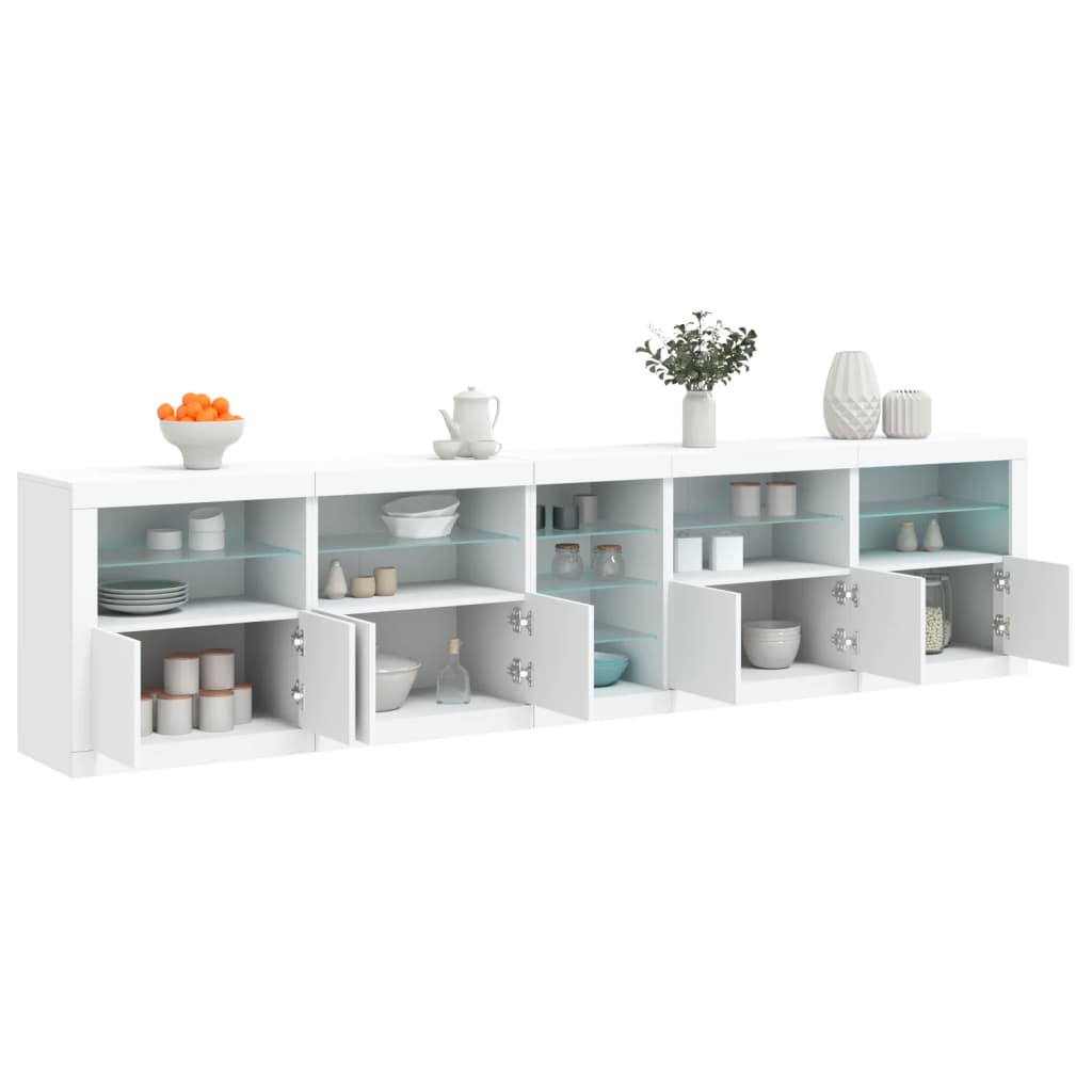 skænk med LED-lys 283x37x67 cm hvid