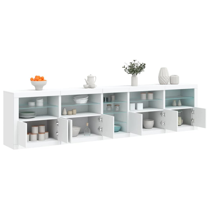 skænk med LED-lys 283x37x67 cm hvid