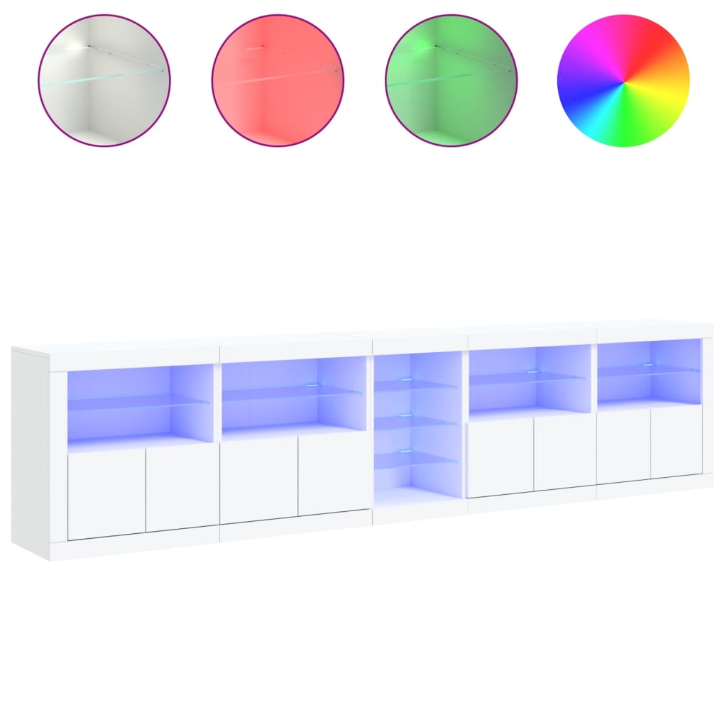 skænk med LED-lys 283x37x67 cm hvid