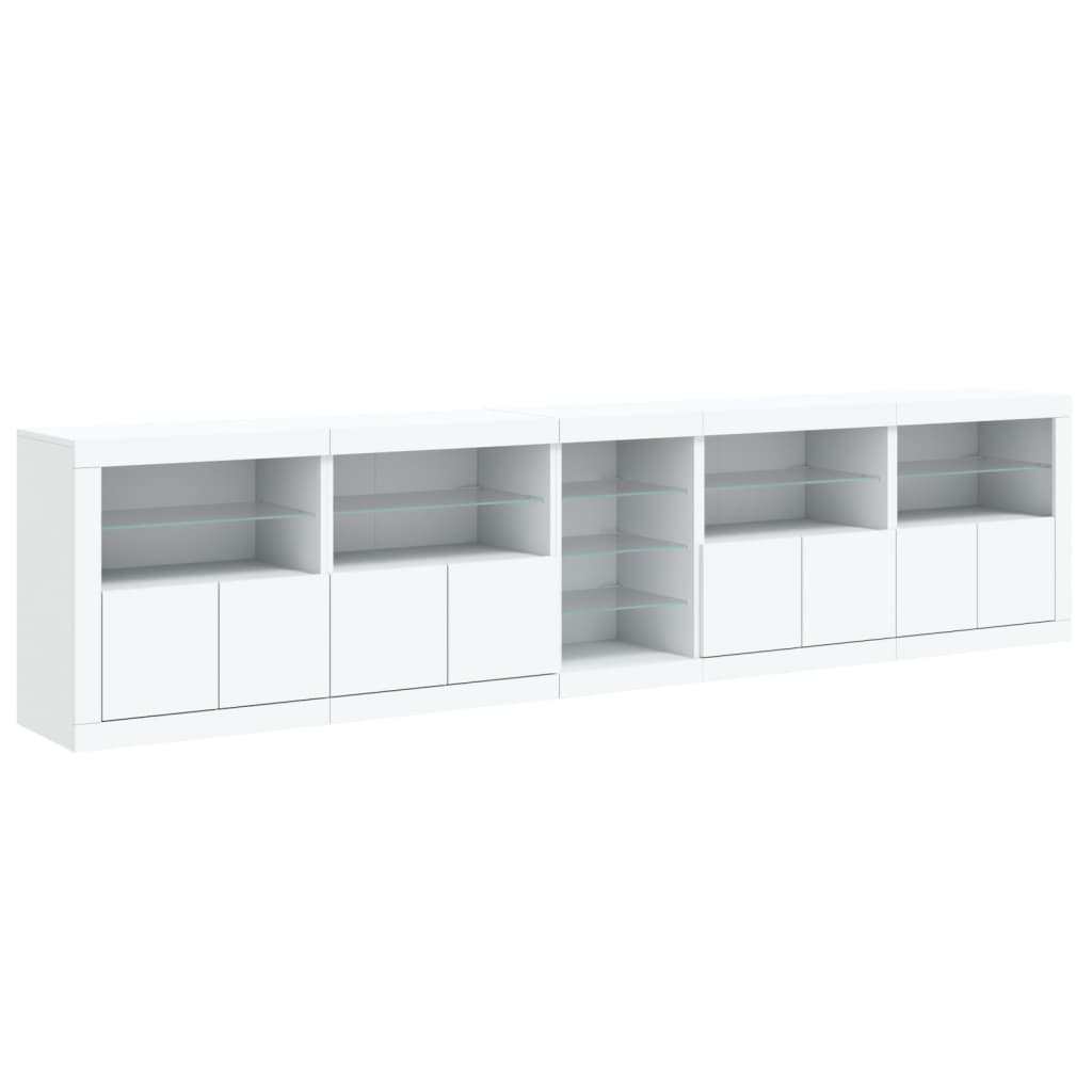 skænk med LED-lys 283x37x67 cm hvid