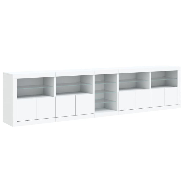 skænk med LED-lys 283x37x67 cm hvid