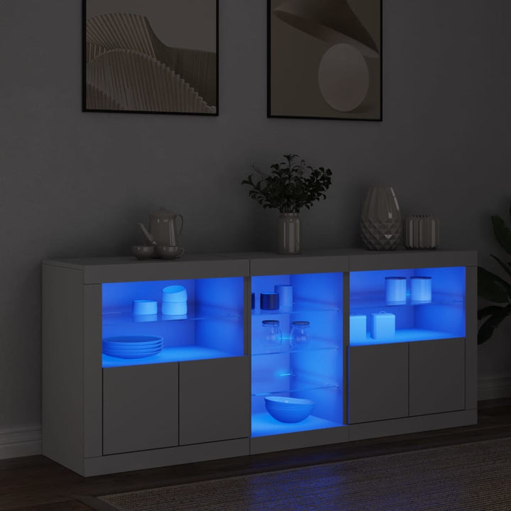 skænk med LED-lys 162x37x67 cm hvid