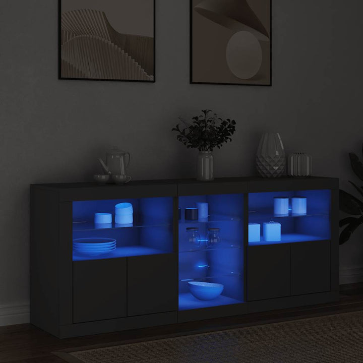 skænk med LED-lys 162x37x67 cm sort
