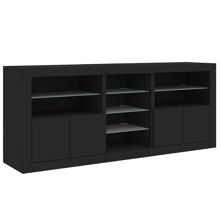skænk med LED-lys 162x37x67 cm sort