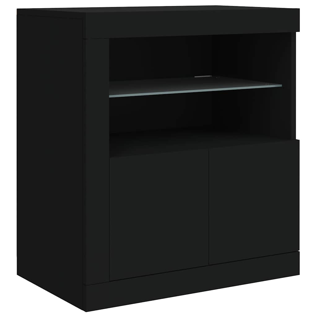 skænk med LED-lys 162x37x67 cm sort