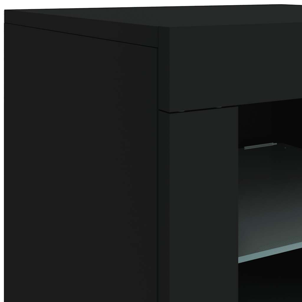 skænk med LED-lys 162x37x67 cm sort