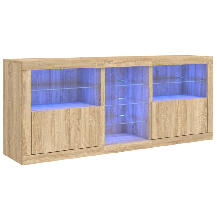 skænk med LED-lys 162x37x67 cm sonoma-eg