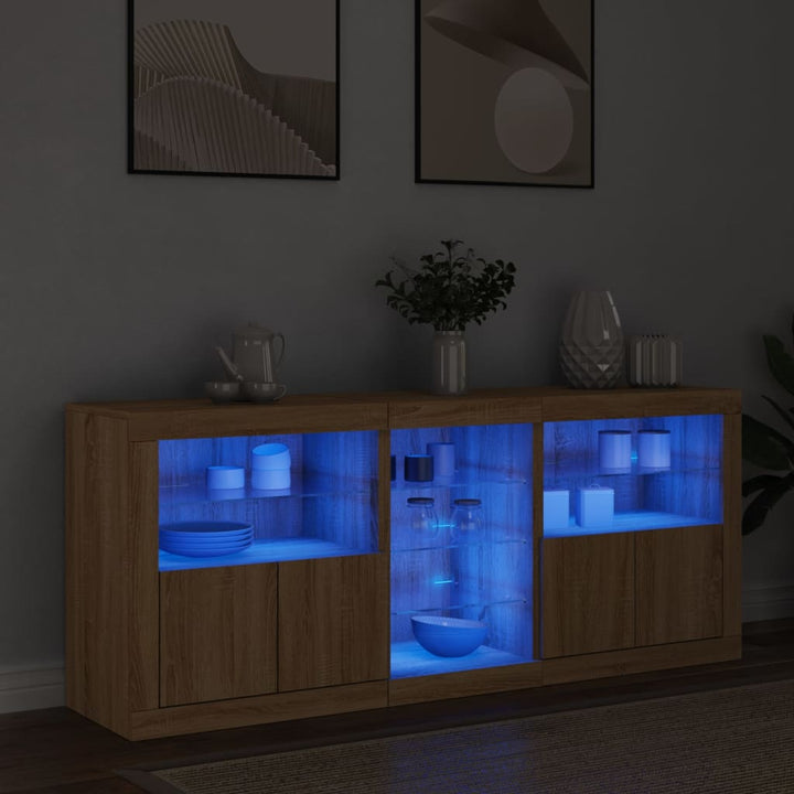 skænk med LED-lys 162x37x67 cm sonoma-eg