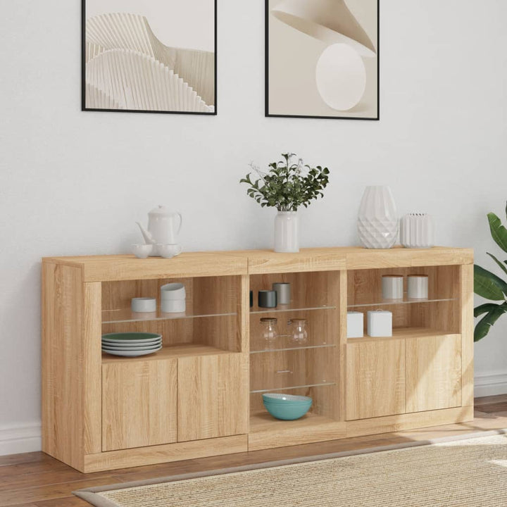 skænk med LED-lys 162x37x67 cm sonoma-eg