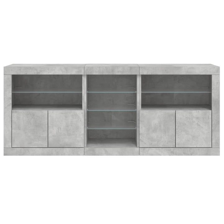 skænk med LED-lys 162x37x67 cm betongrå