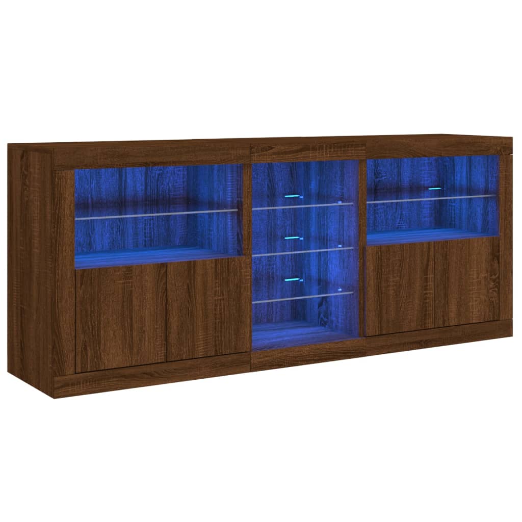 skænk med LED-lys 162x37x67 cm brun egetræsfarve