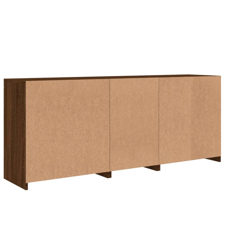 skænk med LED-lys 162x37x67 cm brun egetræsfarve