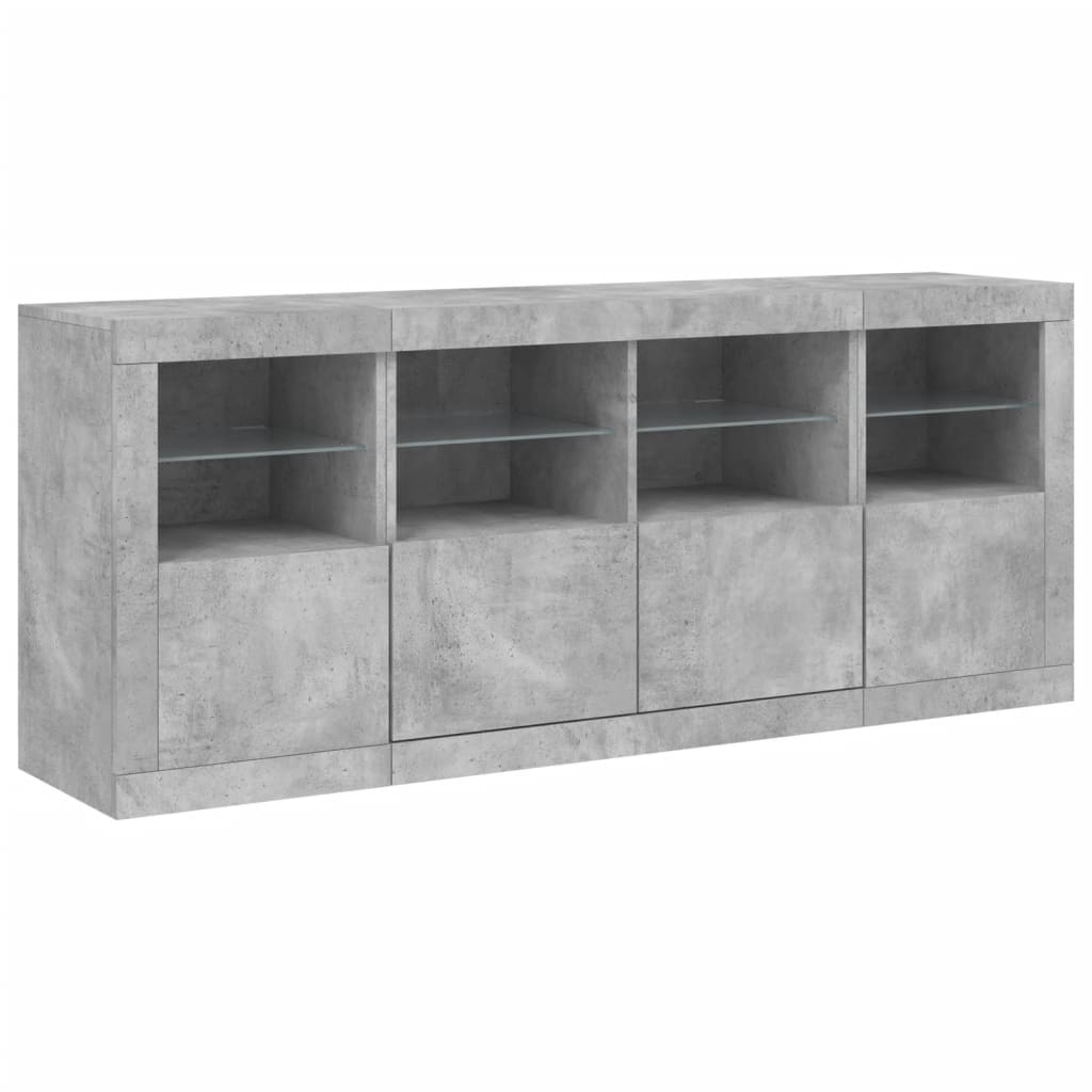 skænk med LED-lys 163x37x67 cm betongrå