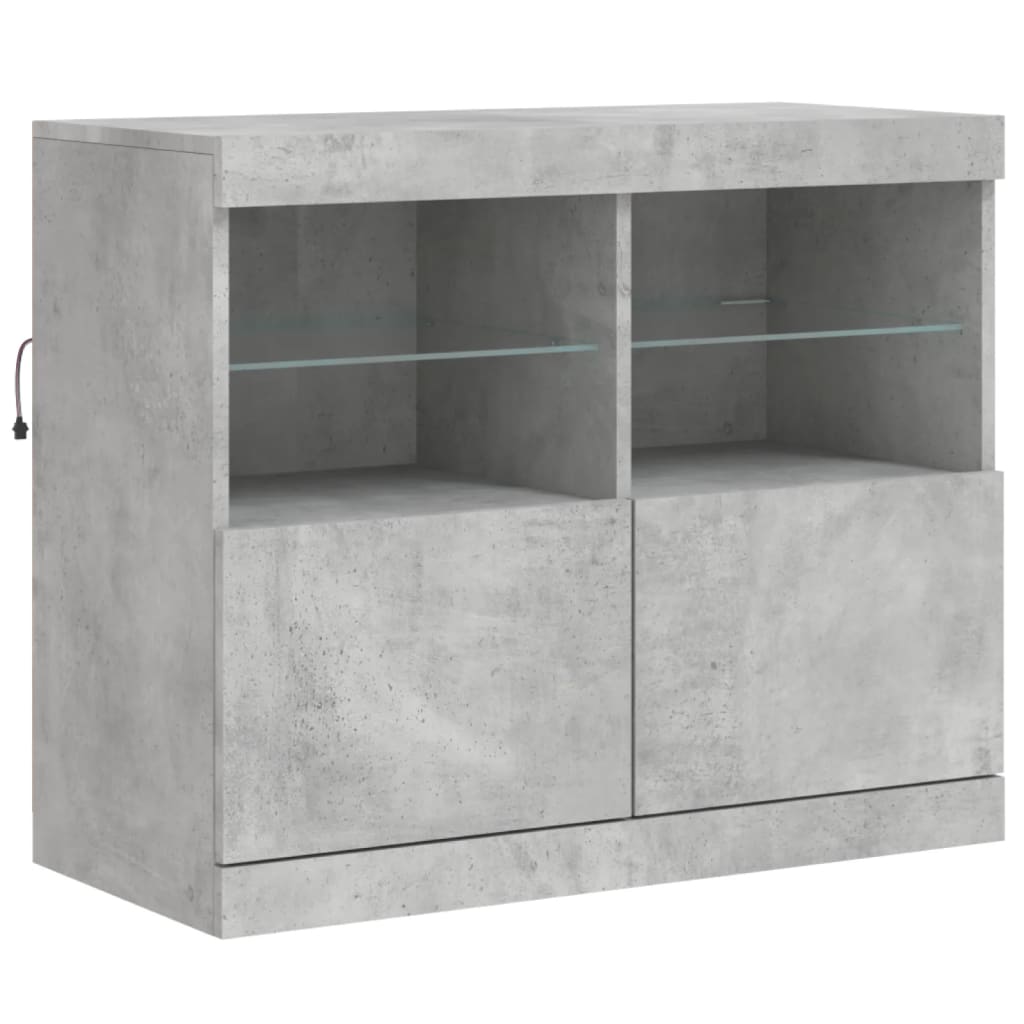 skænk med LED-lys 163x37x67 cm betongrå