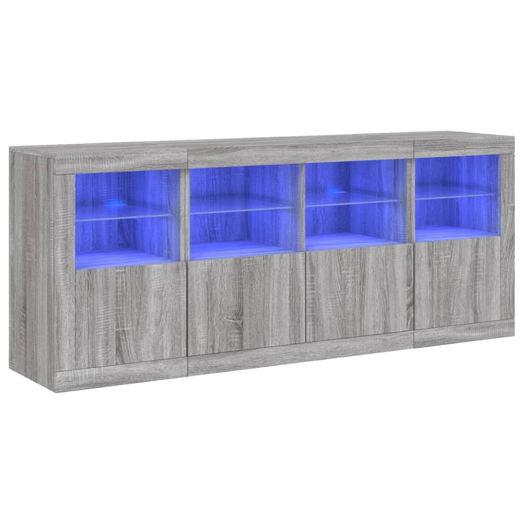 skænk med LED-lys 163x37x67 cm grå sonoma-eg