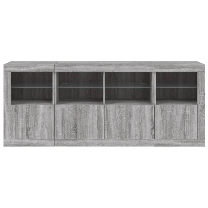 skænk med LED-lys 163x37x67 cm grå sonoma-eg