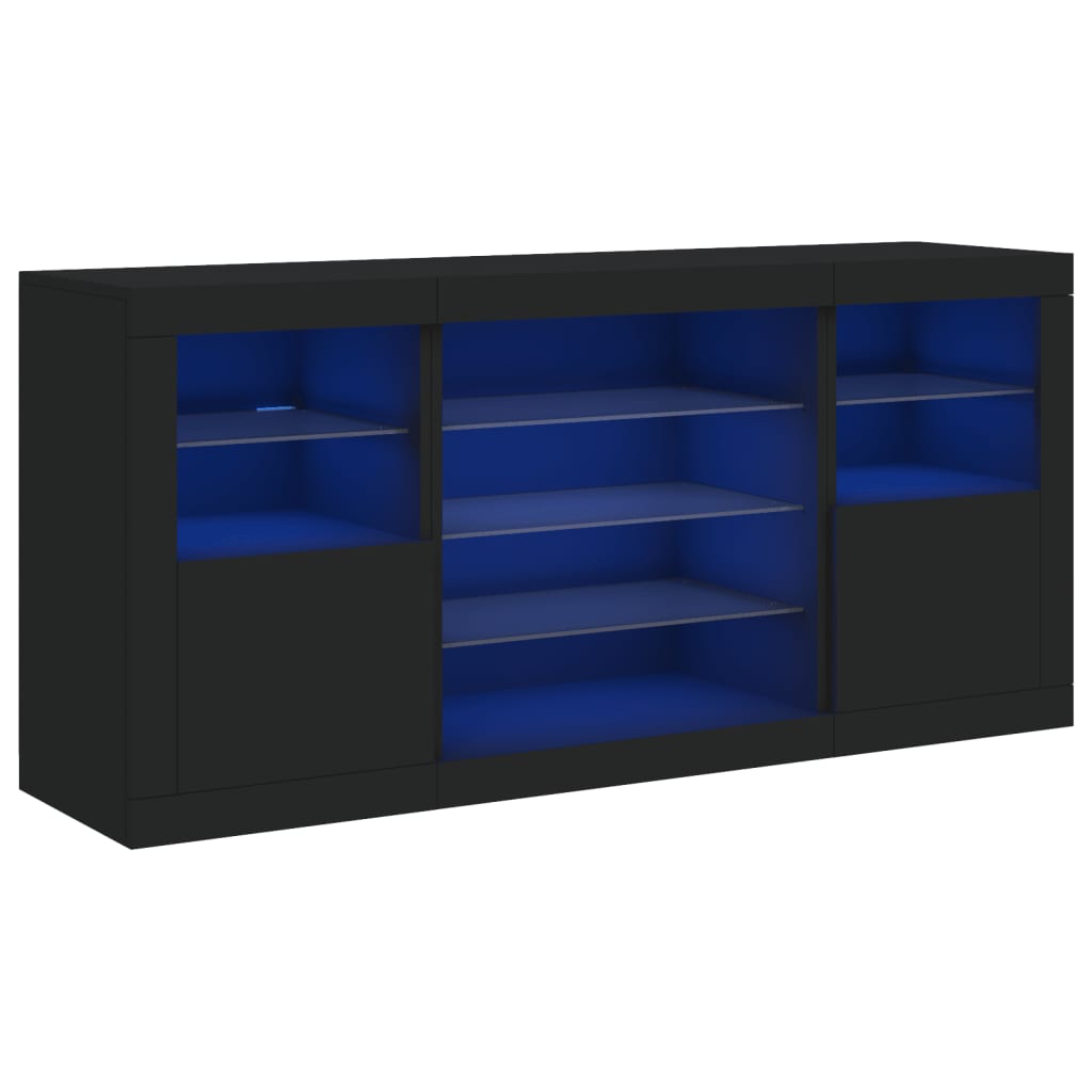 skænk med LED-lys 142,5x37x67 cm sort