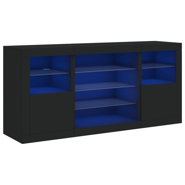 skænk med LED-lys 142,5x37x67 cm sort