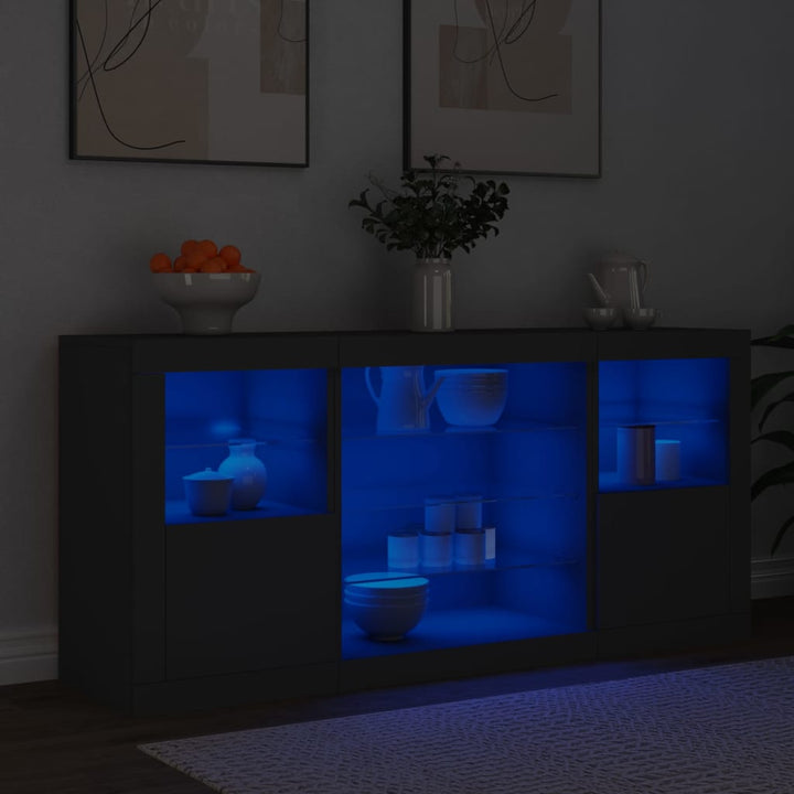 skænk med LED-lys 142,5x37x67 cm sort