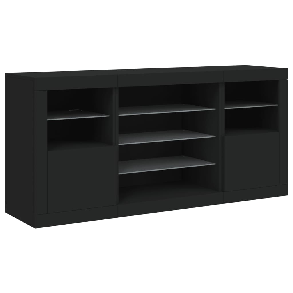 skænk med LED-lys 142,5x37x67 cm sort