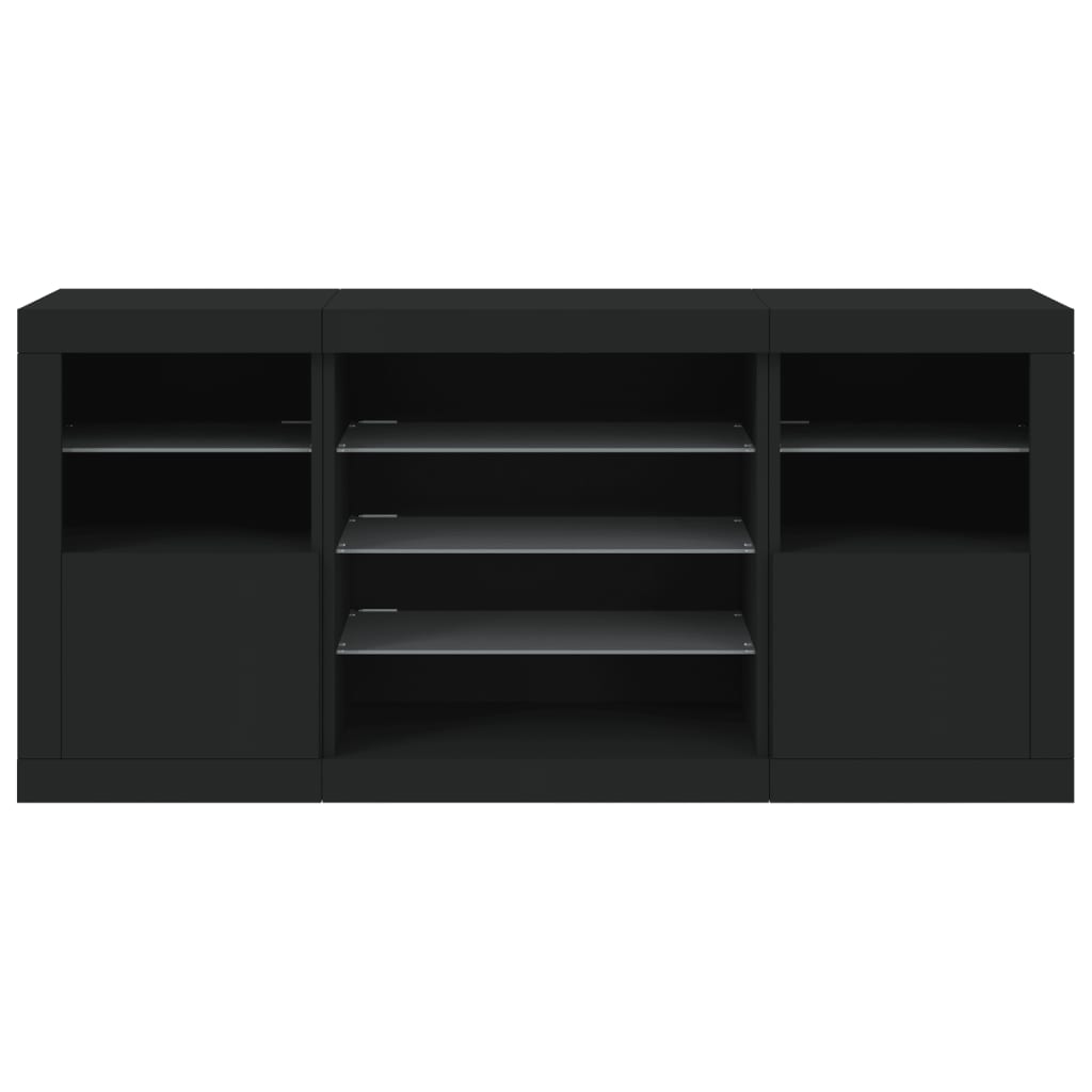 skænk med LED-lys 142,5x37x67 cm sort