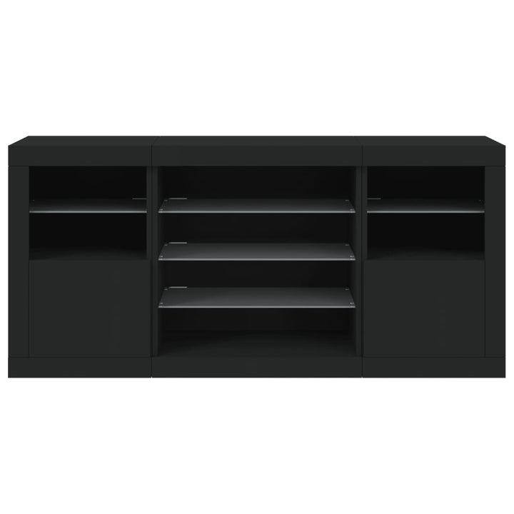 skænk med LED-lys 142,5x37x67 cm sort