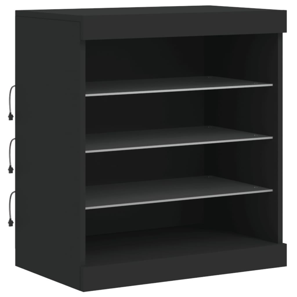 skænk med LED-lys 142,5x37x67 cm sort