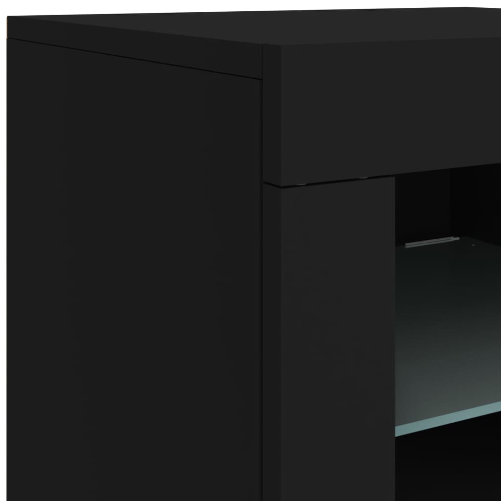 skænk med LED-lys 142,5x37x67 cm sort