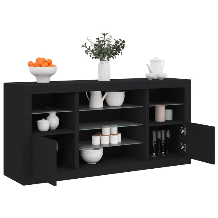 skænk med LED-lys 142,5x37x67 cm sort