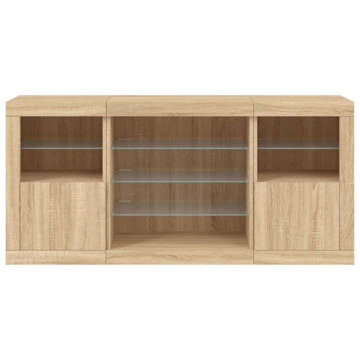 skænk med LED-lys 142,5x37x67 cm sonoma-eg