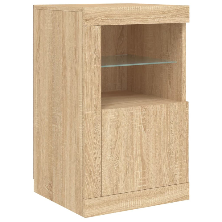 skænk med LED-lys 142,5x37x67 cm sonoma-eg