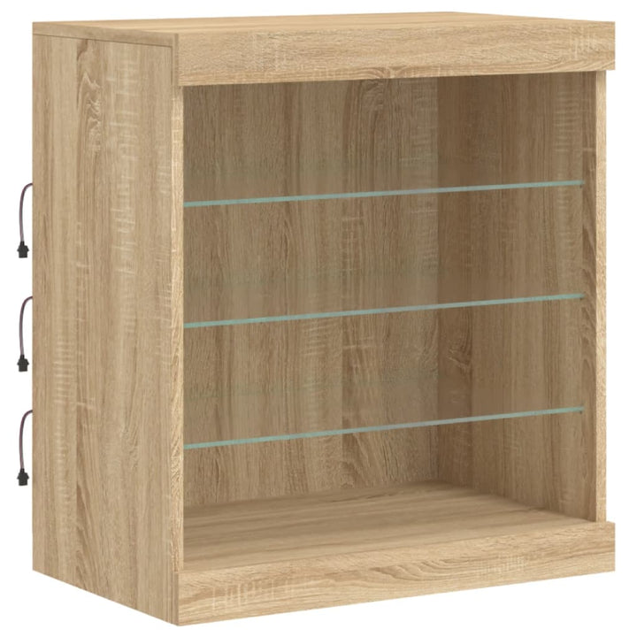 skænk med LED-lys 142,5x37x67 cm sonoma-eg